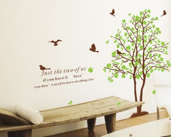 2 Trees with Green Leaves Wall Decal Vinyl Tree Art Stickers
